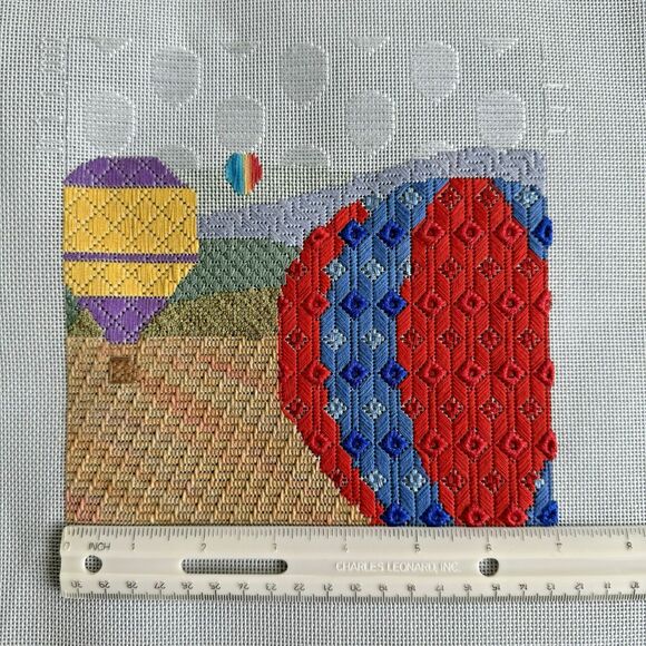 Unfinished 2018 Needlepoint Hot Air Balloons Rainbow 7x7" American Guild Seminar - Picture 11 of 12